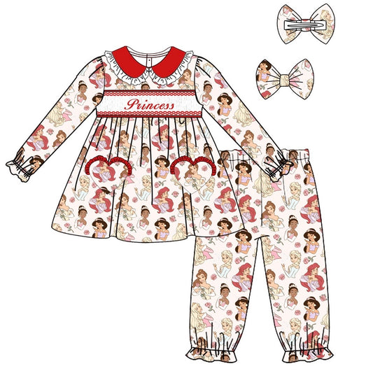 Exclusive Princess Smocked  Pyjama Set With Hair Bow - In Stock (Ready To Post)
