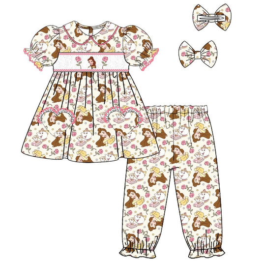 Exclusive Belle Smocked Pyjama Set With Hair Bow (Pre Order 6-7 Weeks Wait For Delivery)