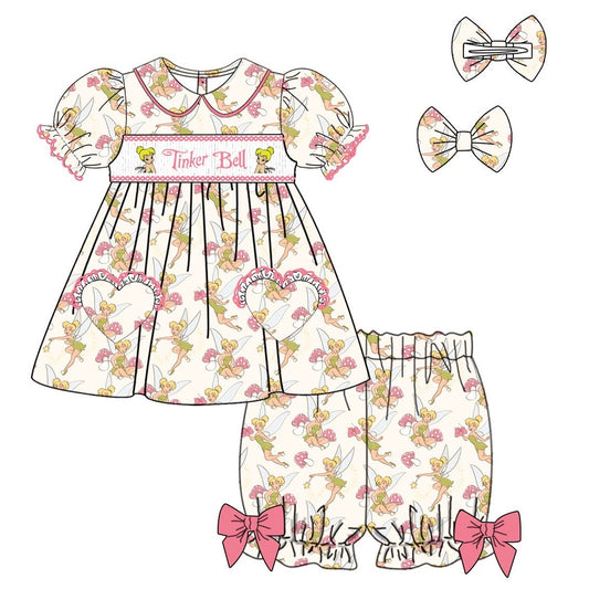 Exclusive Tinker Bell Smocked Pyjama Set With Hair Bow (Pre Order 6-7 Weeks Wait For Delivery)