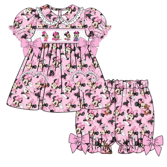 Pink Minnie Mouse Smocked Pyjama Set (Pre Order 6-7 Weeks Wait For Delivery)