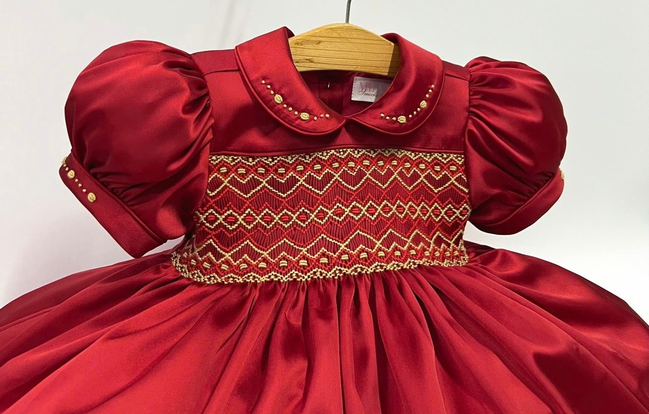 Noel Red Hand Smocked Dress - Luxe Collection EARLY NOVEMBER DELIVERY