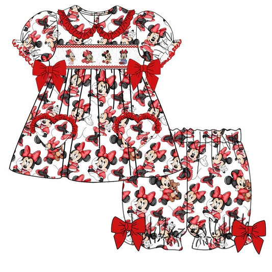 Red Minnie Mouse Smocked Pyjama Set (Pre Order 5-6 Weeks Wait For Delivery)
