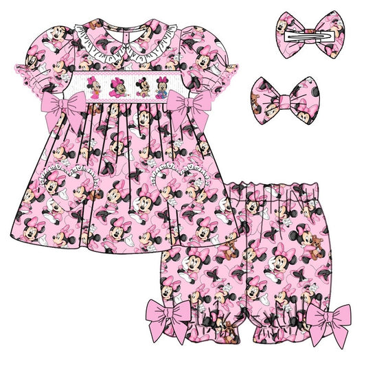Exclusive Minnie Mouse Smocked Pyjama Set With Hair Bow - In Stock (Ready To Post)