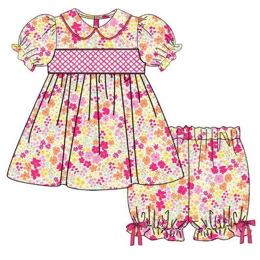 Spring Floral Exclusive Smocked Dress Set - (Pre Order 5-6 Weeks Delivery)