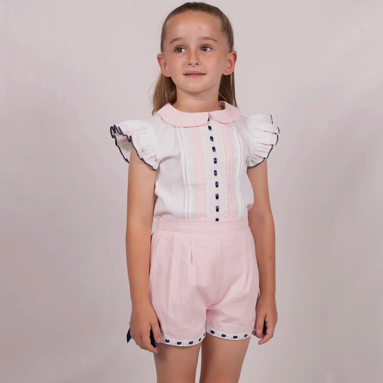Beau Kid Older Girl Pink / Navy Short Set K22178