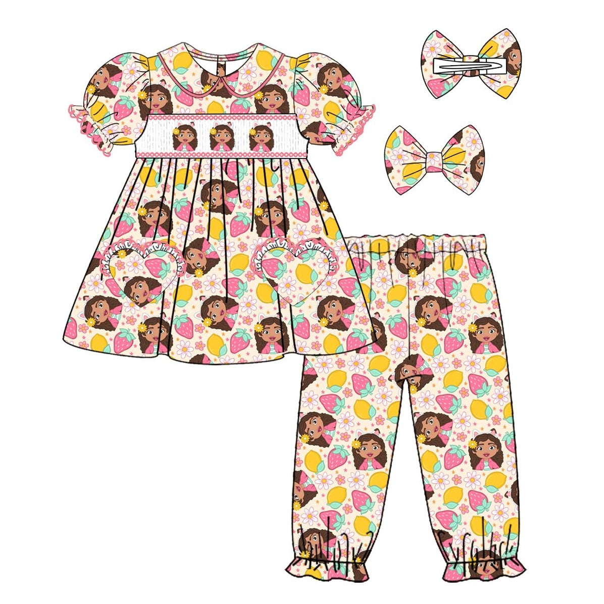 Exclusive Gabbys Dollhouse Smocked Pyjama Set With Hair Bow (Pre Order 1-2 Weeks Wait For Delivery)