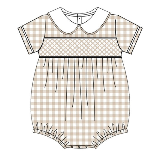 Beige Gingham Exclusive Smocked Romper - In Stock (Ready To Post)