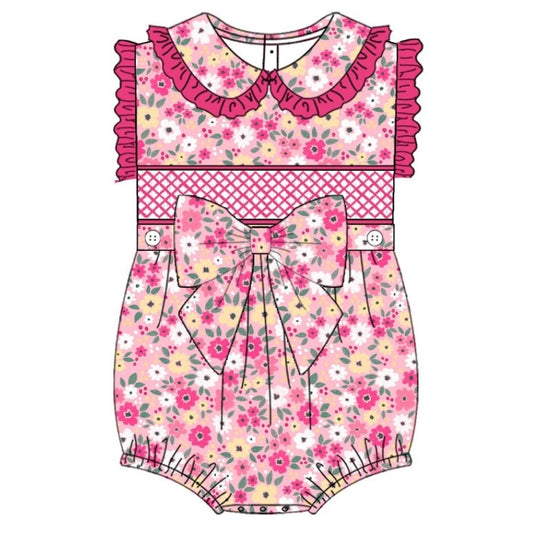 Fuchsia Floral Exclusive Smocked Romper - (Pre Order 5-6 Weeks Delivery)