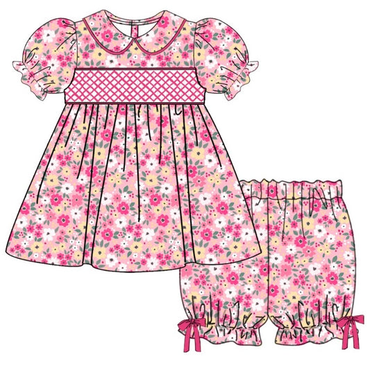 Fuchsia Floral Exclusive Smocked Dress Set - (Pre Order 5-6 Weeks Delivery)