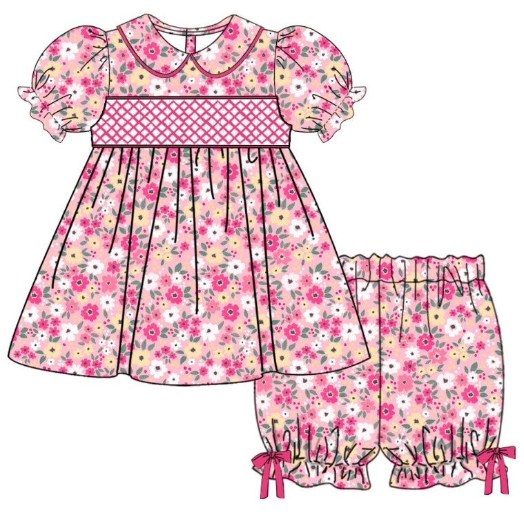 Fuchsia Floral Exclusive Smocked Dress Set - (Pre Order 3-4 Weeks Delivery)