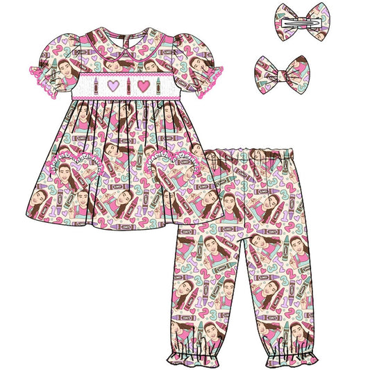 Exclusive Mrs Rachel Smocked Pyjama Set With Hair Bow (Pre Order 3-4 Weeks Wait For Delivery)