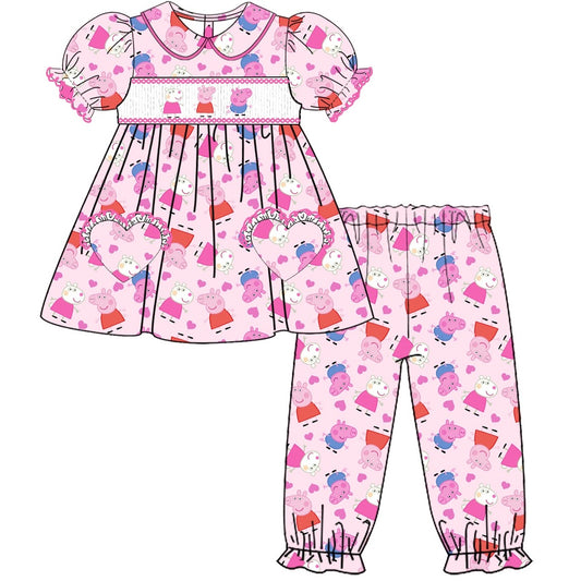 Exclusive Peppa Pig Smocked Pyjama Set With Hair Bow (Pre Order 3-4 Weeks Wait For Delivery)