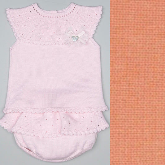 Younger Girls Coral Frill Dress & Knicker Set (Up To 4 Years)