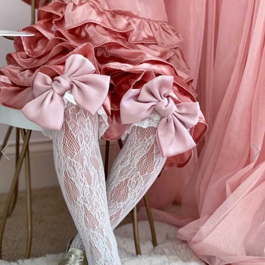 Lola Lace Socks With Satin Bow - Pink