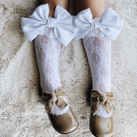 Lola Lace Socks With Satin Bow - White